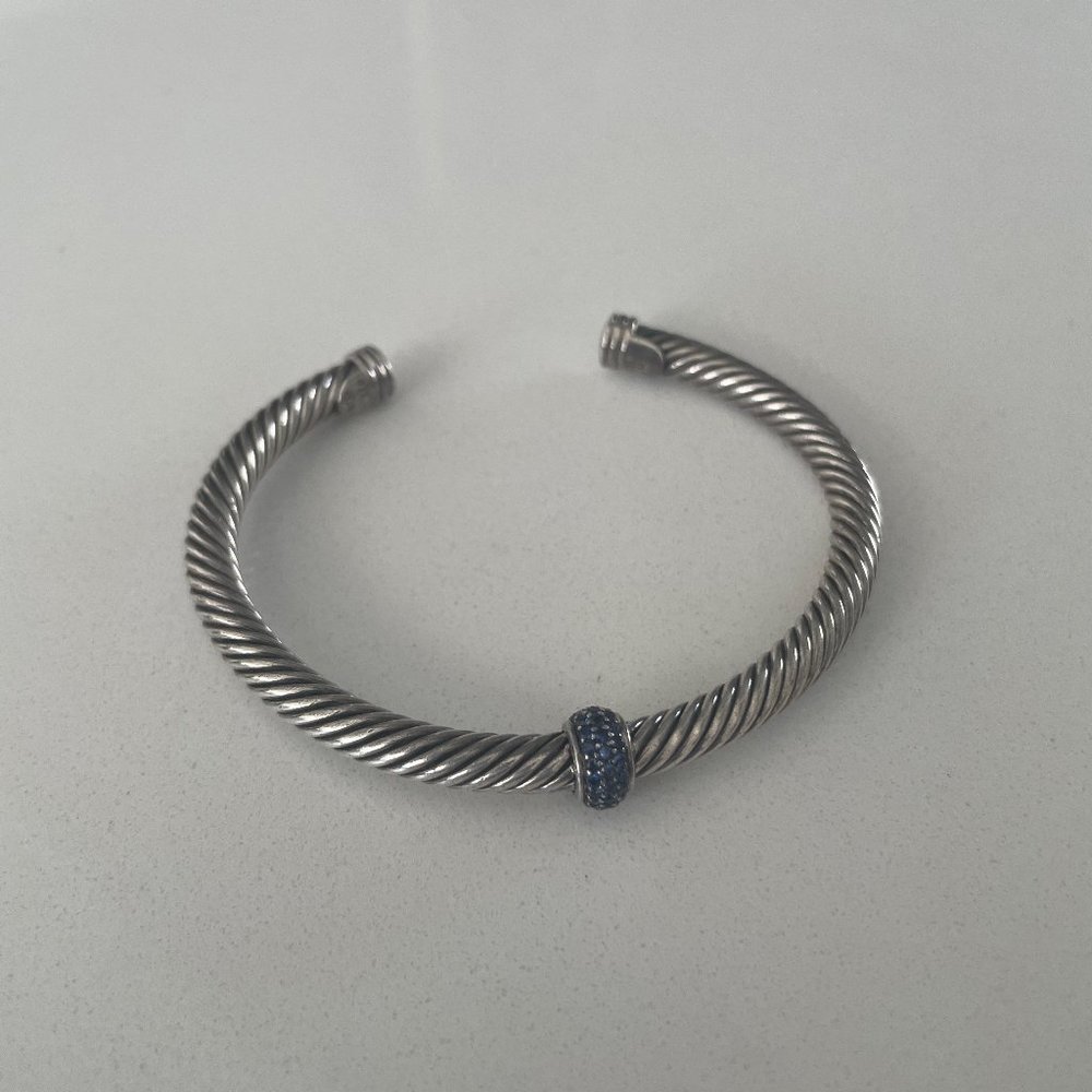 RARE - David Yurman Cable Bracelet in Sterling Silver w Blue Gemstones, 7mm